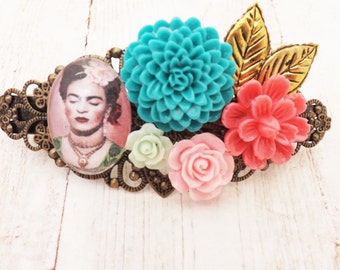 Mexican Frida Kahlo Inspired Vintage Boho Hair Barette / Vintage Inspired Bridesmaids Gift / Mexican Vintage Wedding / Boho Beach