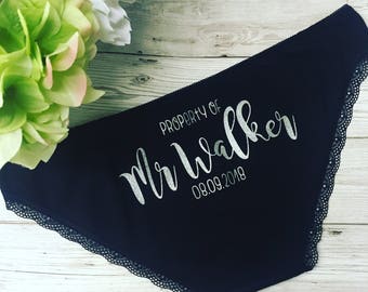Personalised Bride Knickers - Bride Underwear - Hen Party - Bridal Party - Personalized Thong - Property of.....