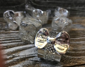 6 Silver Plated Bow Napkin Rings Filagree Cutwork