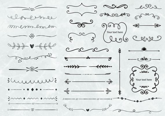 Download 36 Hand drawn floral ornaments and text dividers SVG Cut