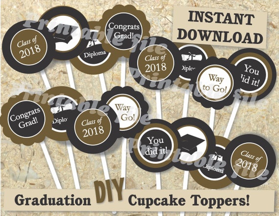 Graduation cupcake topper printable template DIY