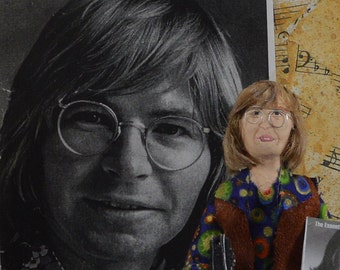 John Denver- Doll Miniature- Fan Art- Singer Musician- Uneek Doll Designs