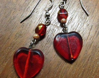 HEART: Red Czech Glass Earrings