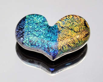 Dichroic Cabochon, Heart Cabochon, Fused Glass Heart Tile, Mosaic Heart Tile, Jewelry Cabochon, Pocket Heart, Gold, Blue & Purple Tile