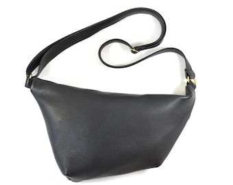 Emilie - Black Leather Shoulder Bag Handmade SS18