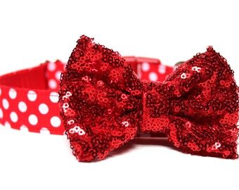 Dog Collar Bow Add-On Red Sparkle Bow for Dogs