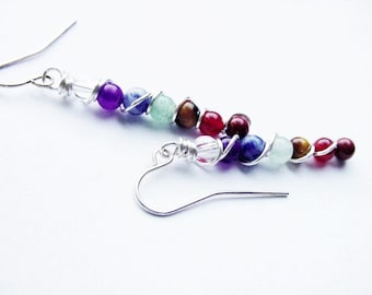 7 Chakra Earrings, Semi Precious, Balance Energy Meridians, Chakra Jewelry, Reiki Jewelry, Jewellery
