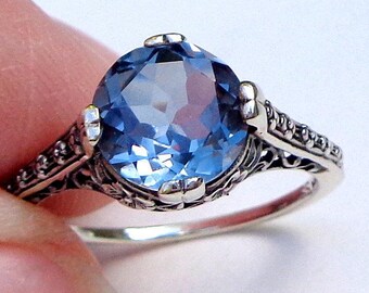 Color Change Alexandrite Ring, Sizes Available, Lab Created Stone,Antiqued Sterling Silver Setting,Neo Victorian, Edwardian Design