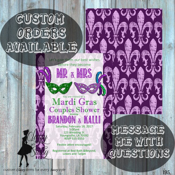 Mardi Gras Couples Shower Invitation, Masquerade Engagement Shower Invitation, Carnival Shower party Invitation 195