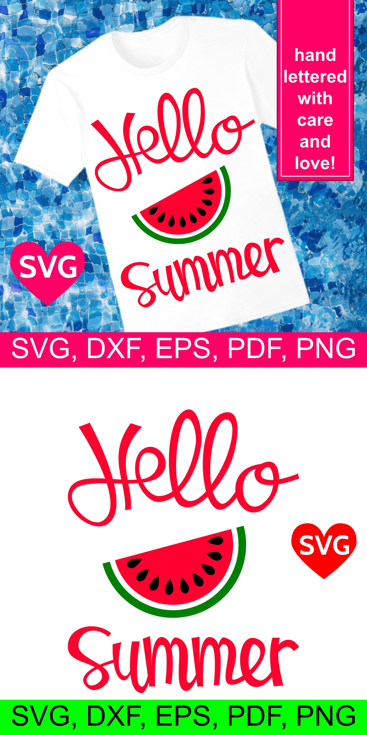 Download Hello Summer with Watermelon SVG file for Cricut and Silhouette and printable clipart to make a ...