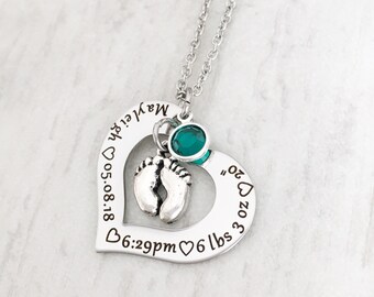 Gift for First Time Mom - Push Present - Birthday Gift for New Mom - Baby Birth Stat Gift - Necklace for Mom - Personalized Mom Jewelry