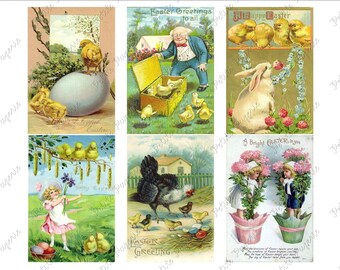 Vintage Easter Postcards Digital Download Collage Sheet H 2.75 x 4 inch