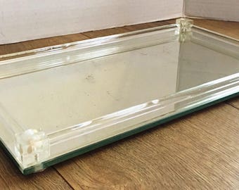 Vintage vanity mirror tray, mirrored vanity tray, dresser mirrored tray