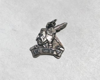 e116 Vintage Sterling Silver U.City Native American Charm Pendant