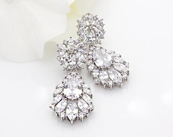 ALLIE - Wedding Earrings, Chandelier Bridal Earrings, Vintage Wedding, Crystal Earrings, Bridal Jewelry, Cubic Zirconia