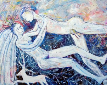 Modern art gallery original oil on canvas art collection art studio love man and woman relationship purity wisdom artwork by Elisaveta Sivas