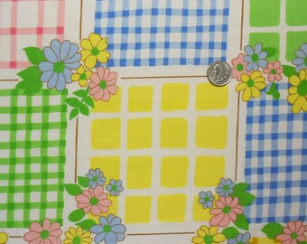 Checks and Flowers on Vintage Sheet Fat Quarter