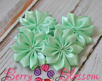 Brook Green Satin Ribbon Flower 2" inch size - small satin ribbon flowers - Set of 4 - SF YC145 M
