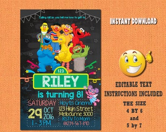 Sesame Street invitation,Sesame Street ,Sesame Street birthday,Sesame Street invites,PDF editable invitation,Sesame Street party,invites