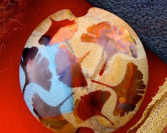 Handmade Lampwork Focal Bead "Windswept Ginkgo" SRA Sandblasted Glass ~ Iridescent Lustre Picture Bead ~ Sky and Aqua