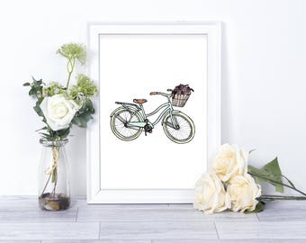 Retro// Beach Cruiser Watercolor// Printable