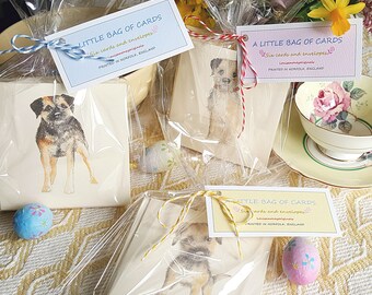 Little bag of Border Terrier cards. Multi pack of Cards with a Border Terrier. six border terrier cards. hand made cards. cards with a dog