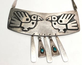 Twin Bird Necklace, Large Breastplate, 975 Silver