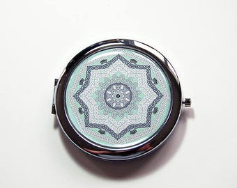 Green Mosaic compact mirror, green, mirror, purse mirror, compact, Pocket mirror, gift for her, gift for mom, pale green, mosaic (7608)