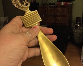 Spring Just Reduced Extremely Rare Turn of the Century Brass Shoehorn With Carved Sea Creature 1900's
