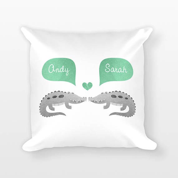 CROCODILE Pillow, Alligator Couple Pillow, Personalized Pillow, Couples Gift, Love Pillow, Custom Throw Pillow, Decorative Pillow for Bed