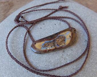Tribal picture stone Boulder Opal necklace - natural stone jewelry handmade in Australia - macrame adjustable length - opal jewellery