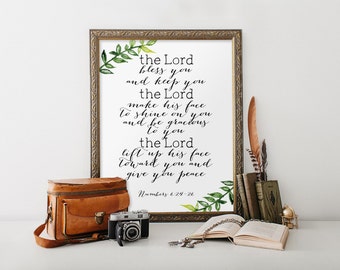 Scripture art print, Bible verse, The Lord Bless You and Keep You, Numbers 6:24-26, Bible verse art, Wall decor, Christian art print BD-520