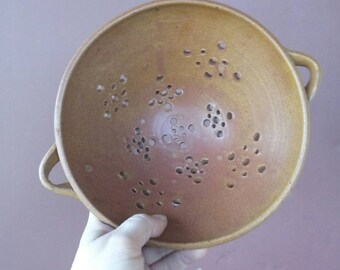 Large Handmade Berry Bowl Colander In Harvest Gold