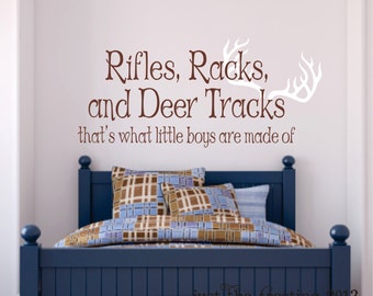Rifles, Racks, Deer Tracks Boys Hunting Wall Decals - Little Boys Are Made of Children Wall Decal Vinyl Art - Nursery Wall Vinyl Decal Vinyl