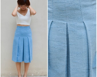 1960 Vintage Skirt/ Oceanic Sky Blue Skirt/ Small Skirt/ Pleated Skirt/ Midi Skirt/ Chic Skirt/ Summer Skirt/ Playful Skirt/ Textured Skirt