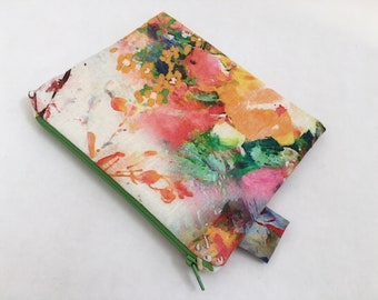 Small Floral Linen Zipper Pouch
