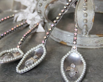 Vintage spoon ornament, Silver spoon ornament, angel ornament, Mediterranea Design Studio, tarnished silver, vintage french decor