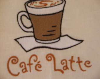 Embroidered Linen Towel Cafe Latte