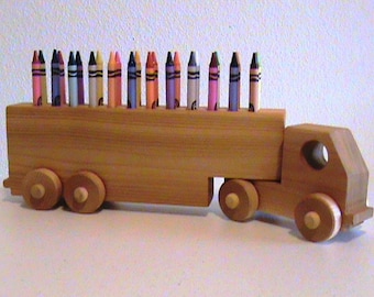 Wooden Truck Crayon Holder - Birthday Gift Kids - Crayons Included - All Natural Finish - Classic Educational Toy - Eco Friendly Kids Toy