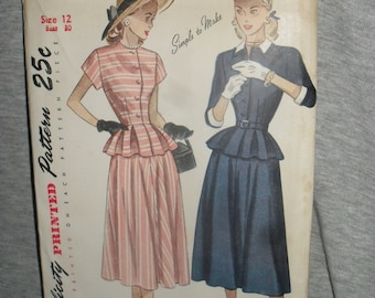Vintage Sewing Simplicity Two Piece Dress Pattern - 1940s - # 2321