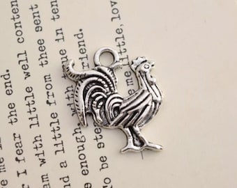 20 antique silver rooster charms chicken charm pendant pendants (L10)