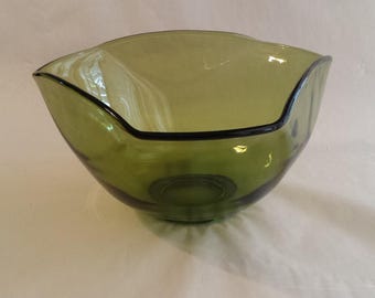 GREEN CHIP BOWL Avocado Indiana Glass Tri-Top Fruit Kitchen Decor Replacement Vintage Retro