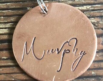 Pet Name (Elegant Font) - Large 1 1/4" Custom Pet Id Tag - Personalized Hand-Stamped Dog Name Tag