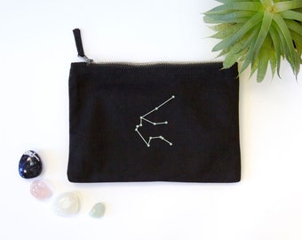 AQUARIUS Constellation Embroidered Black Bag with Zodiac Star Sign, January February Birthday Gift, Astrology