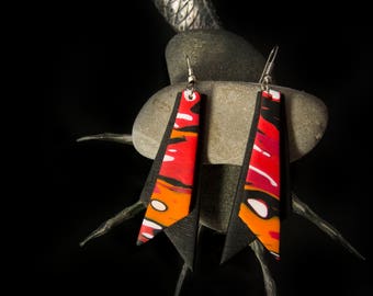 Abstract earrings, Contemporary jewelry, Modern earrings, Statement jewelry Long earrings Black and red, Fashion geometric, goth earrings