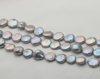Coins freshwater pearls, dyed gray pearl string, pearl necklace, DIY material