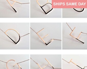 Large Initial Necklace Oversized Letter Alphabet Personalized Sideways Initial Oversize Letter Bridesmaids Gift Christmas Gift