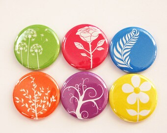 Floral magnets, Flower Magnets, Nature Magnets, button magnets, Flowers, Floral, Kitchen Magnets, bright colors, stocking stuffer (3375)