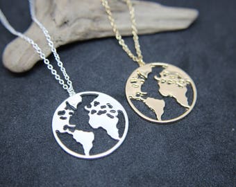 Globe Earth Klobus origami chain shiny in gold or silver necklace