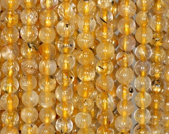 4mm Gold Rutilated Quartz Gemstone Round Loose Beads 15.5 inch Full Strand (80001187-174)